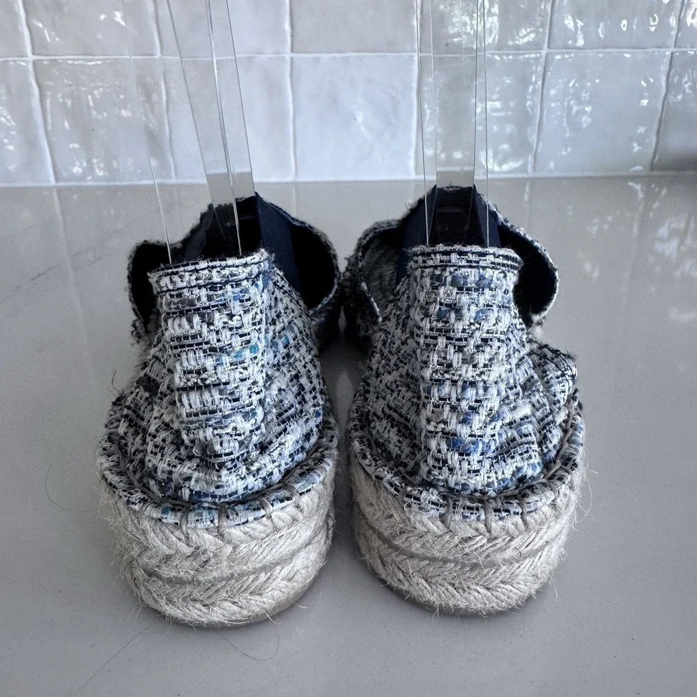 Arpagatus‎ Tweed Espadrille Flats Women Size 37 Blue White Jute Slip On Spain